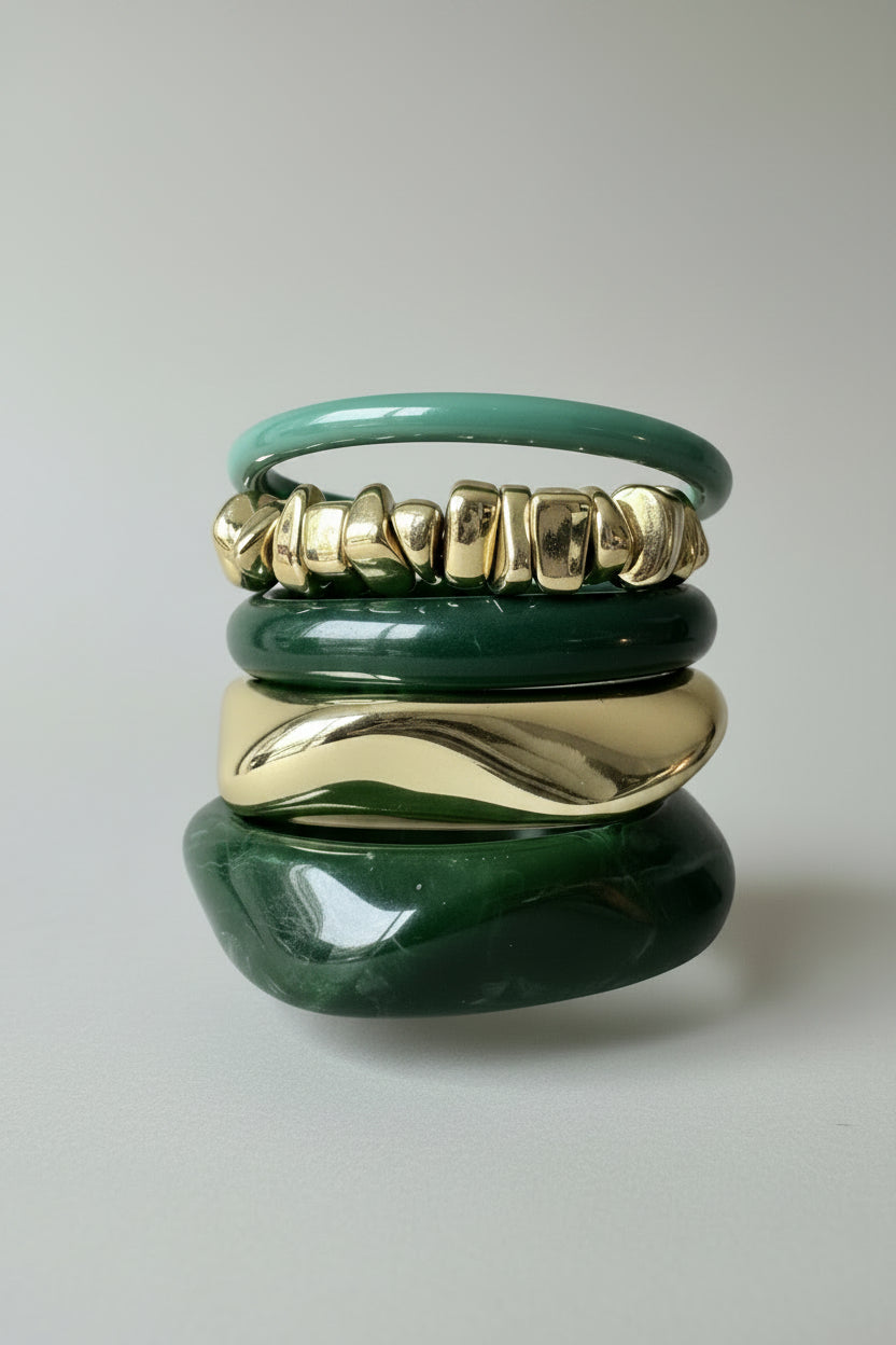 The Harvest Stack — gold and silver transitional bangles